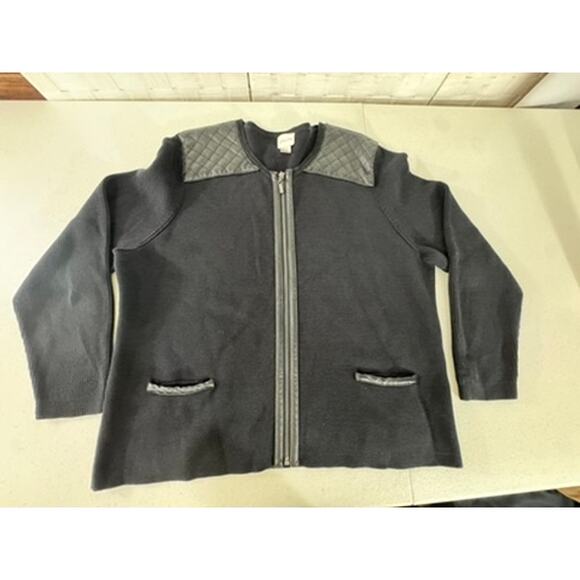 "CHICOS" 100% Cotton Zip Sweater Shacket SZ 3 (16) Faux Quilted Leather Office - Picture 4 of 9